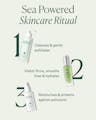 Sea Powered Skincare Ritual graphic featuring Ocean Cleanser, Hyaluronic Sea Serum and Atmosphere Protection® Cream
