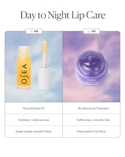 OSEA lip care products with AM and PM usage instructions on a white background