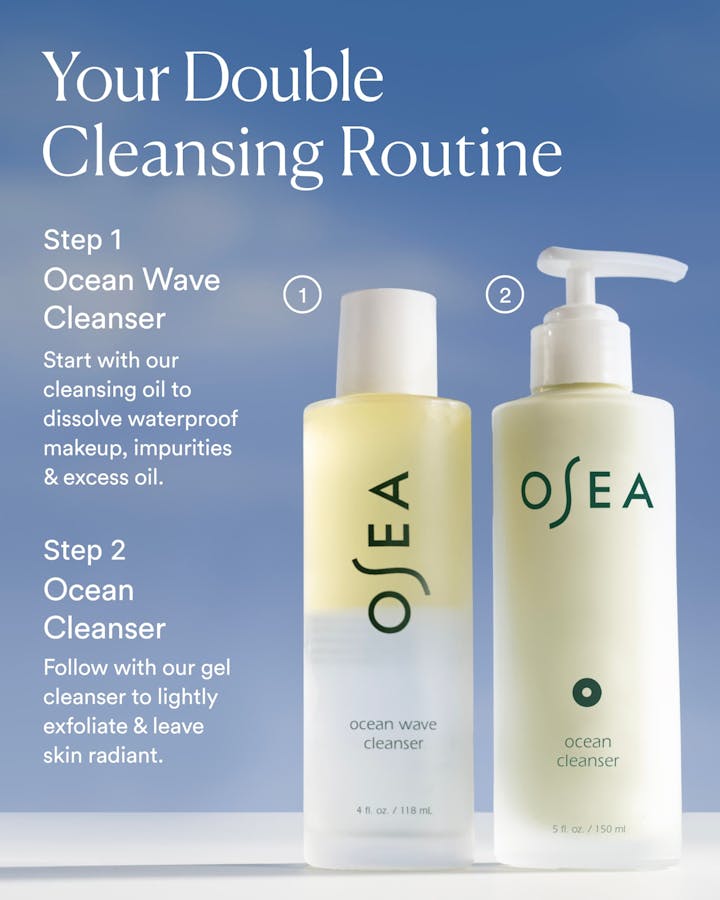 Double cleansing routine featuring Ocean Wave Cleanser followed by Ocean Cleanser