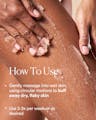 How to use instructions showing scrub massaged onto wet skin 2–3 times per week