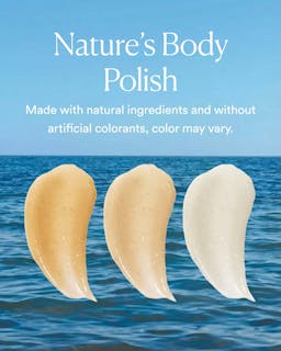 Nature's Body Polish with natural ingredients on a blue background