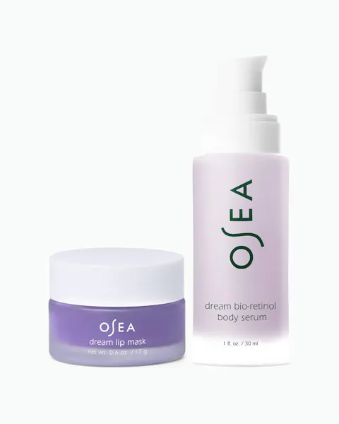 OSEA lip mask and body serum on a white background