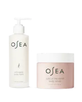 OSEA Salts of the Earth Body Scrub and Anti-Aging Body Balm duo on white background