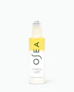 A bottle of OSEA Undaria Uplift fragrance mood oil with a yellow-to-clear gradient label and a clear rollerball cap, centered on a white background.