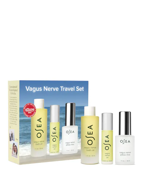 OSEA Vagus Nerve Travel Set with packaging and products on a white background