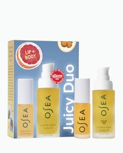 OSEA Juicy Duo lip and body oil set with packaging on a white background