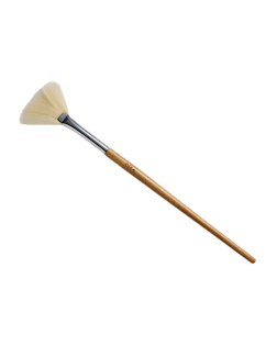 Fan brush with wooden handle and bristle head on a white background