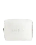 OSEA white zippered cosmetic bag with embossed logo on white background for ecommerce display