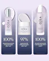 Clinical results highlighting 100% wrinkle improvement, 97% smoother skin, and 100% firmer skin claims for Dream trio 