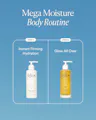 OSEA body care products with 'Mega Moisture Body Routine' on a blue background