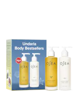 OSEA Undaria Body Bestsellers packaging box beside its two full-size products, Undaria Algae Body Oil and Undaria Algae Body Lotion, on a white background with an Allure Best of Beauty 2025 award badge.