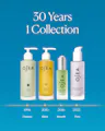 A promotional graphic for OSEA skincare showing four product bottles on a blue gradient background with the text '30 Years 1 Collection' and a timeline at the bottom marking 1996 Cleanse, 2010 Glow, 2016 Smooth, and 2025 Firm.
