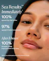 Advertisement for Sea Results lip product showing a close-up of a person's lips with text highlighting product benefits.
