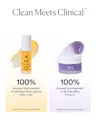 Clean Meets Clinical' graphic showing the Hyaluronic Lip Oil Booster with a 100% improvement in hydration and lip volume after 1 use, and the Dream Lip Mask with a 100% improvement in lip lines after 8 hours, both based on third-party clinical studies.