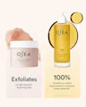 OSEA skincare set featuring a jar of Salts of the Earth Body Scrub on the left and a bottle of Undana Algae Body Oil on the right, set against a soft beige background with graphic design elements.