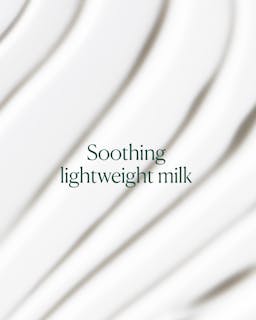 Text 'Soothing lightweight milk' on a white background with wavy lines