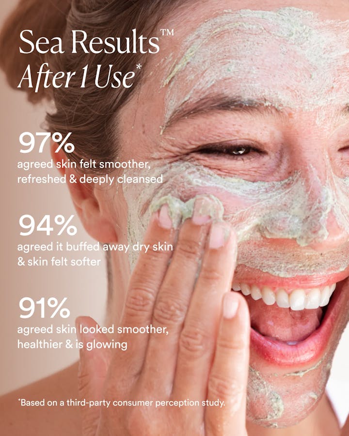 Clinical results showing 97% smoother, refreshed skin and visibly glowing complexion after use