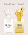 Clean Meets Clinical' graphic showing Undaria Algae Body Lotion and Undaria Algae Body Oil with clinical study results: the lotion locks in 72 hour hydration, and the oil shows 100% instant improvement in moisture and elasticity, based on third-party clinical studies.