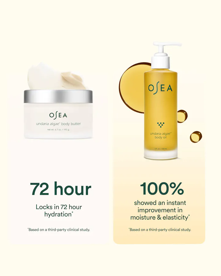 Osea body butter and body oil on a white background