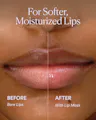 Before and after comparison of lips with and without a lip mask, showing softer and moisturized lips.