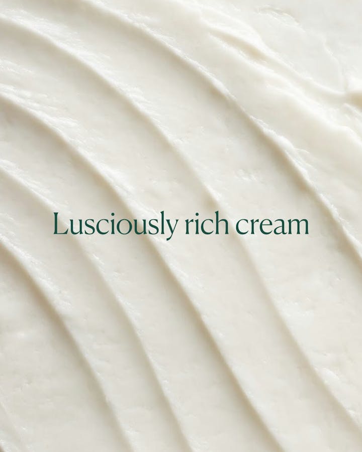 Close-up of rich, nourishing cream texture emphasizing ultra-hydrating formula