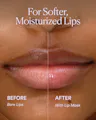Before and after comparison of lips with and without a lip mask, showing softer and moisturized lips.