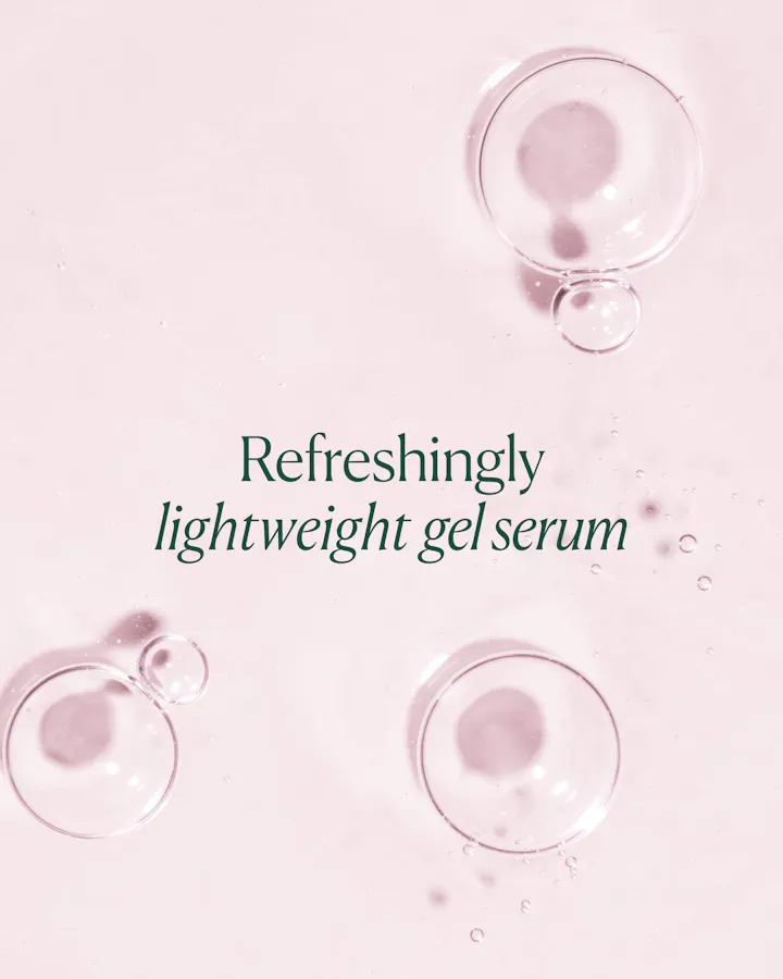 Lightweight gel serum with bubbles on a pink background
