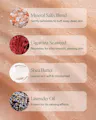 Skincare product ingredients with images and descriptions on a skin texture background