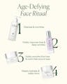 Age-Defying Face Ritual showcasing cleanse, treat, eye cream, and moisturize steps with Advanced Protection Cream as the final step