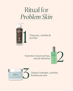 OSEA skincare products with step-by-step instructions on a beige background