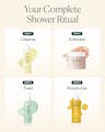 Complete shower ritual steps: cleanse, exfoliate, treat, and moisturize for smooth skin