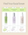Facial serum comparison chart guiding AM hydration, PM firming, and resurfacing treatments 