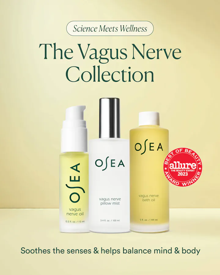 OSEA Vagus Nerve Collection with 'Allure' award on a beige background