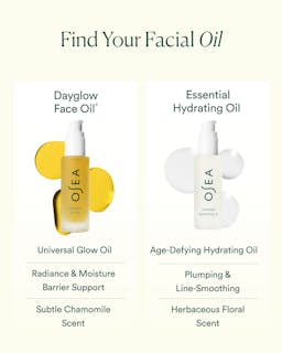 OSEA facial oils with product names and benefits on a white background