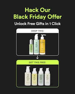 Promotional graphic for a Black Friday offer with OJEA products on a black background.