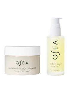 OSEA undaria cleansing body polish and undaria algae body wash on a white background