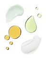 Skincare texture swatches including lightweight gel cream, nourishing face cream and golden body oil droplets highlighting product textures and finishes