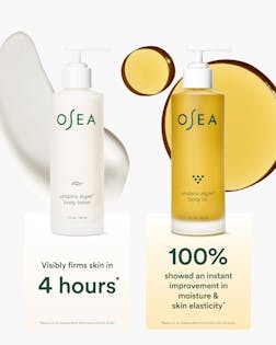 OSEA skincare products with text highlighting benefits on a white background