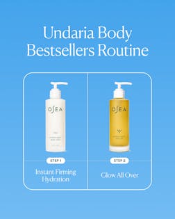 OSEA body care products with 'Undaria Body Bestsellers Routine' on a blue background