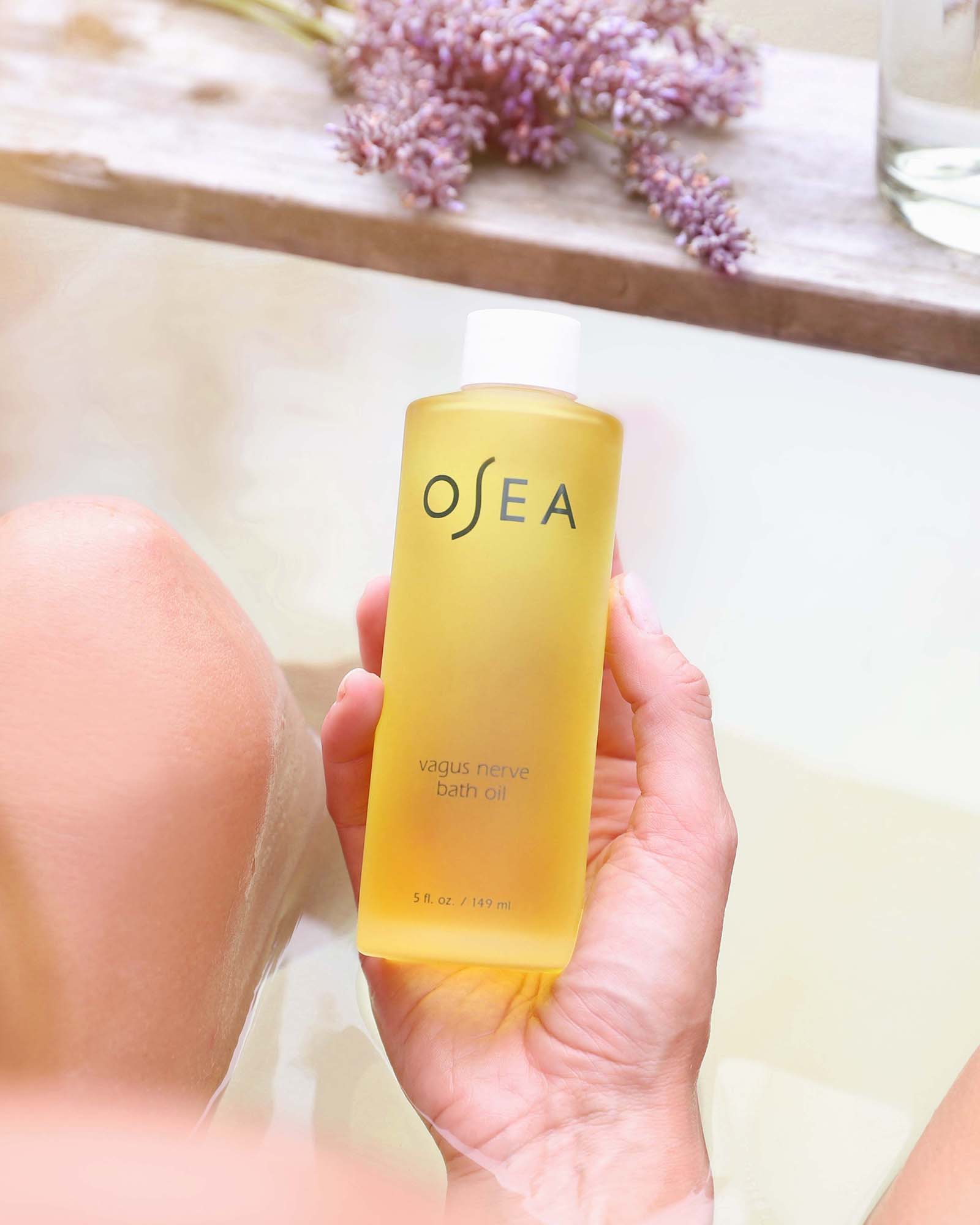 Vagus Nerve Bath Oil being used in bathtub