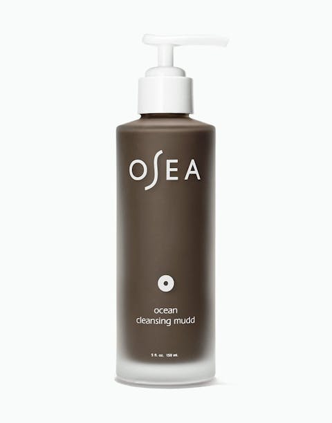 OSEA Ocean Cleansing Mudd in tall brown bottle with white pump on white background