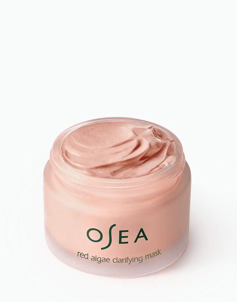 Open jar of Red Algae Clarifying Mask showing whipped clay texture