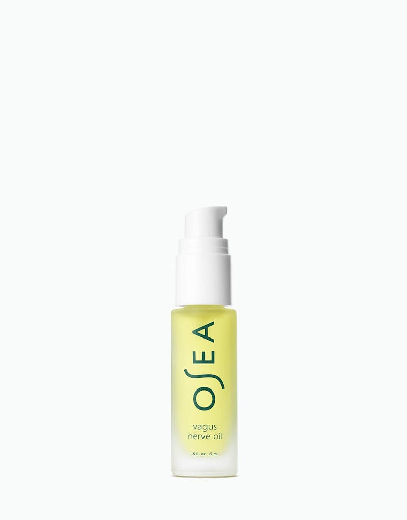 A bottle of OSEA Vagus Nerve Oil with a white spray nozzle on a plain background.