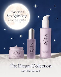 OSEA skincare products with a moon and stars in the background, promoting 'Your Skin's Best Night Sleep'.