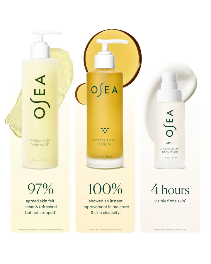 Three OSEA skincare products on a white background