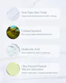 Skincare product ingredients with text on a white background