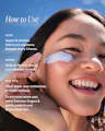 Woman applying sunscreen with text on how to use it