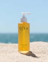 Undaria Algae Body Oil Fragrance-Free bottle displayed on sand with ocean backdrop