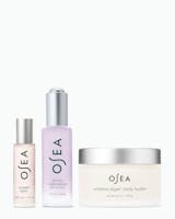 Osea skincare products including a serum, eye cream, and body butter on a white background