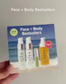 Video showcasing the Face + Body Bestsellers set, featuring mini Ocean Cleanser, Atmosphere Protection® Cream, Hyaluronic Sea Serum and Undaria Algae™ Body Oil, with close-up application and texture shots demonstrating glow and hydration benefits